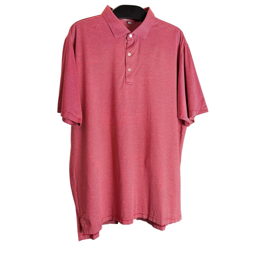 Peter Millar Mens XXL Red White Micro Striped Cotton Short Sleeve Polo Shirt